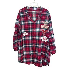 Friends Shirt Love to Lounge Women's XL Plaid Button-Up Flannel 90's Long Sleeve